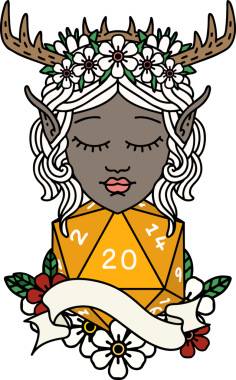 Retro Dövme Tarzı Elf Druid Bir insan tarafından çizilmiş doğal yirmi zar ile