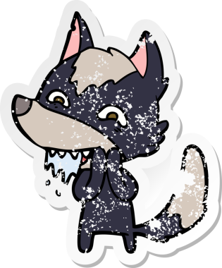 Bir insan tarafından çizilmiş aç bir kurdun sıkıntılı çıkartması.