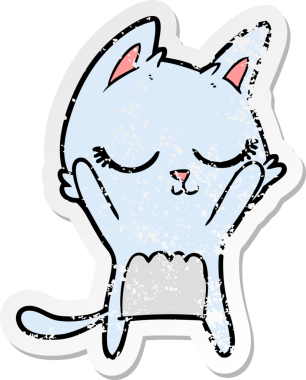 Bir insan tarafından çizilmiş sakin bir çizgi film kedisinin sıkıntılı çıkartması.