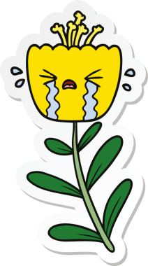 Bir insan tarafından çizilmiş ağlayan bir çiçeğin çıkartması.