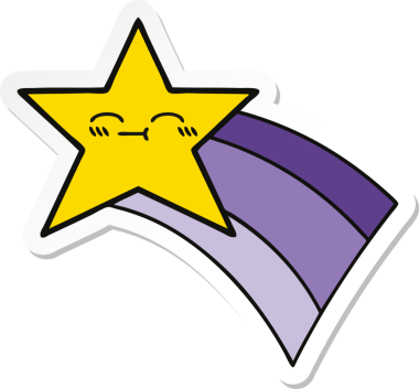 Bir insan tarafından çizilmiş gökkuşağı yıldızı resimli şirin bir çizgi film çıkartması.