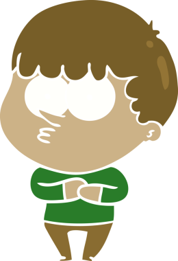 Düz renkli çizgi film meraklısı çocuk bir insan tarafından çizilmiş.