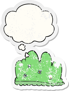 Düşünce baloncuklu karikatür çiti bir insan tarafından çizilmiş yıpranmış bir çıkartma gibi.