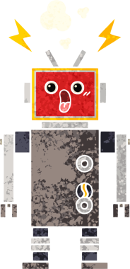 Bir insan tarafından çizilen robot arızasının retro çizim tarzı karikatürü