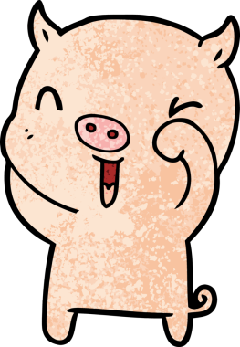 Bir insan tarafından çizilmiş mutlu çizgi film domuzu.