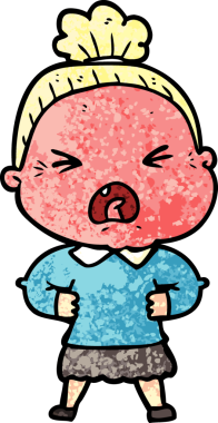 Bir insan tarafından çizilmiş kızgın yaşlı kadın çizgi filmi.