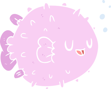 Bir insan tarafından çizilmiş düz renkli balon balığı.