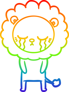 Gökkuşağı gradyan çizgisi bir insan tarafından çizilmiş ağlayan bir aslanın çizimi