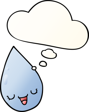 Düşünce baloncuğu olan çizgi film yağmur damlası bir insan tarafından çizilmiş.