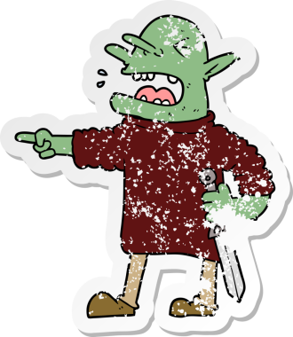 Bir insan tarafından çizilmiş bıçaklı çizgi film cininin sıkıntılı çıkartması.