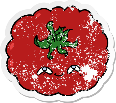 Bir insan tarafından çizilmiş karikatür domatesi.