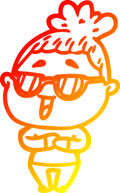 Bir insan tarafından çizilmiş gözlük takan mutlu bir kadının çizgi çizimi.