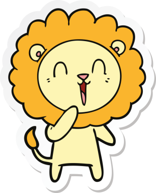 Bir insan tarafından çizilmiş gülen aslanın çıkartması.