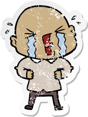 Bir insan tarafından çizilmiş ağlayan kel bir adamın sıkıntılı çıkartması.