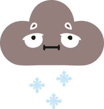 Bir insan tarafından çizilen fırtına kar bulutunun düz renkli retro karikatürü