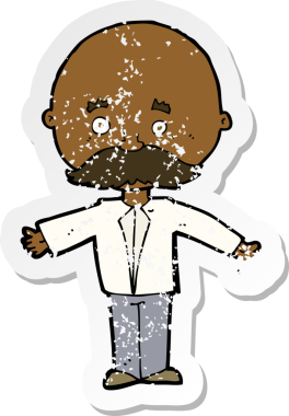 Bir insan tarafından çizilmiş bıyıklı bir karikatürcünün gerilemiş çıkartması.