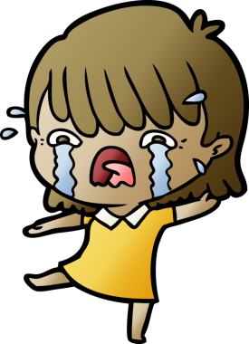 Bir insan tarafından çizilmiş ağlayan çizgi film kızı.