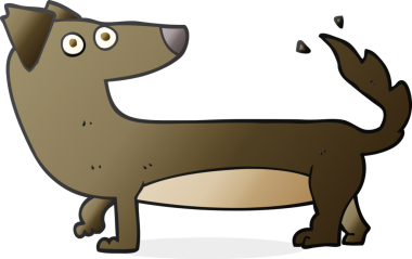 Bir insan tarafından çizilmiş bir karikatür köpeği.