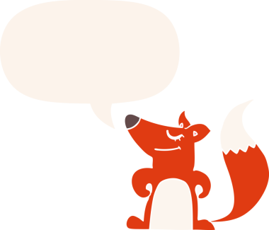 bir insan tarafından çizilmiş, konuşma baloncuklu çizgi film tilkisi.