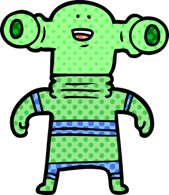 Bir insan tarafından çizilmiş dostane bir uzaylı çizgi filmi.