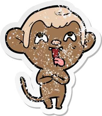 Bir insan tarafından çizilmiş çılgın bir çizgi maymunun sıkıntılı çıkartması.