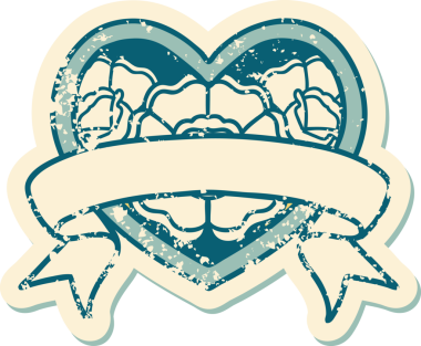 Bir insanın çizdiği çiçekli kalp ve pankartın sembolik dövmeli resmi.