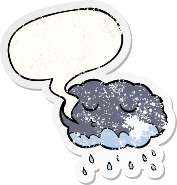 Konuşma baloncuğu olan karikatür yağmur bulutu bir insan tarafından çizilmiş sıkıntılı eski bir çıkartma