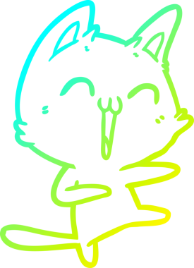 Bir insan tarafından miyavlanan mutlu çizgi film kedisinin soğuk gradyan çizimi