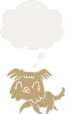 Düşünce baloncuğu olan bir insan tarafından çizilmiş çizgi film köpeği.