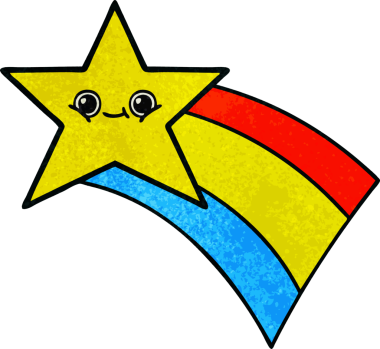 Bir insan tarafından çizilmiş kayan gökkuşağı yıldızının grunge desenli retro çizimi