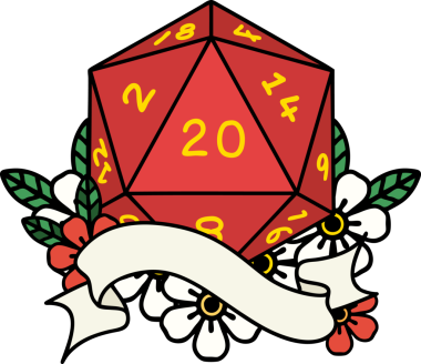 Retro Dövme Biçimi Doğal 20 D20 zar bir insan tarafından çizildi