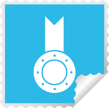 Bir insan tarafından çizilmiş altın madalyanın kare soyulmuş çıkartması.