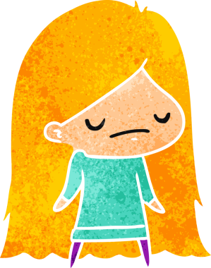 Bir insan tarafından çizilmiş sevimli bir kawai kızının eski çizgi film çizimi.