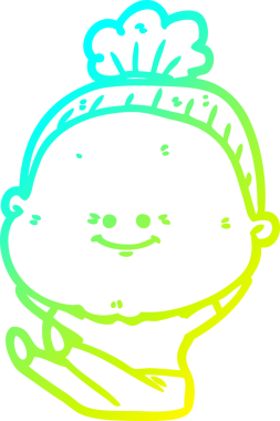 Bir insan tarafından çizilmiş, mutlu, yaşlı bir kadının çizimi.