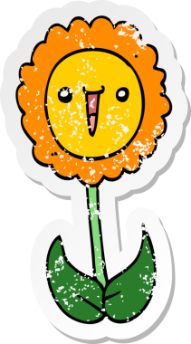 Bir insan tarafından çizilmiş karikatür çiçeğinin sıkıntılı çıkartması