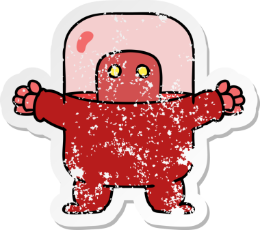 Bir insan tarafından çizilmiş takım elbiseli bir uzaylının el yazısı.