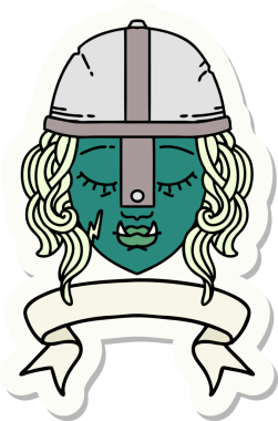 İnsan tarafından çizilmiş afişi olan bir ork savaşçı karakterinin çıkartması.