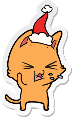 Bir insan tarafından çizilmiş Noel Baba şapkası takan bir kedinin el yazısı.