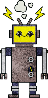 Bir insan tarafından çizilmiş bir robotun retro grunge dokusu