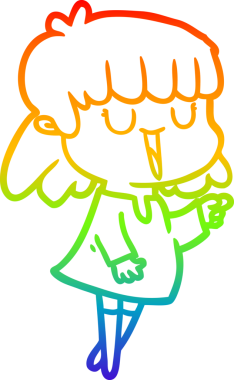 Gökkuşağı gradyan çizgi çizimi bir insan tarafından çizilmiş gülen bir çizgi kadın.