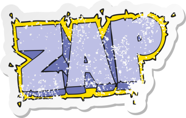 Bir insan tarafından çizilmiş karikatür zap sembolünün gerilimli retro yapıştırması