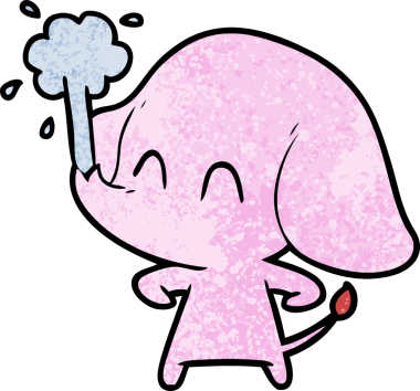 Bir insan tarafından çizilmiş su püskürten sevimli bir fil.