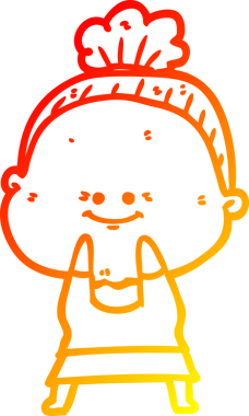 Bir insan tarafından çizilmiş mutlu, yaşlı bir kadının sıcak çizgi çizimi.