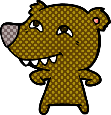 Bir insan tarafından çizilmiş dişleri gösteren çizgi film ayısı.