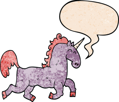 bir insan tarafından çizilmiş eski moda konuşma baloncuklu tek boynuzlu at.