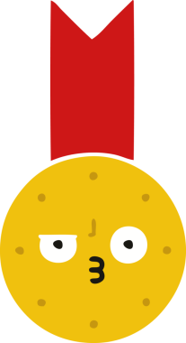 Bir insan tarafından çizilmiş altın madalyanın düz renkli retro karikatürü