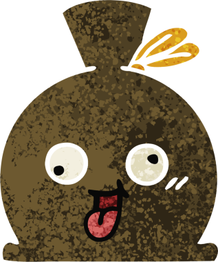 Bir insan tarafından çizilmiş bir çuvalın retro illüstrasyon tarzı karikatürü