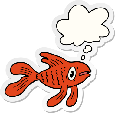 Düşünce baloncuklu karikatür balığı insan tarafından çizilmiş bir çıkartma.