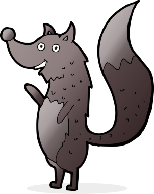 Bir insan tarafından çizilmiş, el sallayan bir kurt.