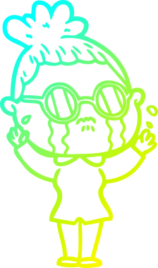 Bir insan tarafından çizilmiş gözlüklü, ağlayan bir karikatür çizimi.